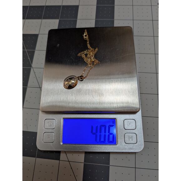 14K Yellow Gold Oval Pendant Moon Stars Diamond Accent Necklace 18" - Picture 11 of 11